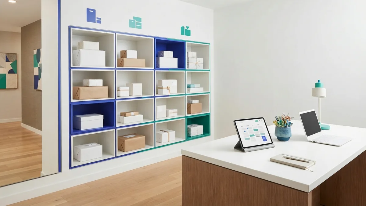 Parcel shelves and shared amenity area in an organized residential building