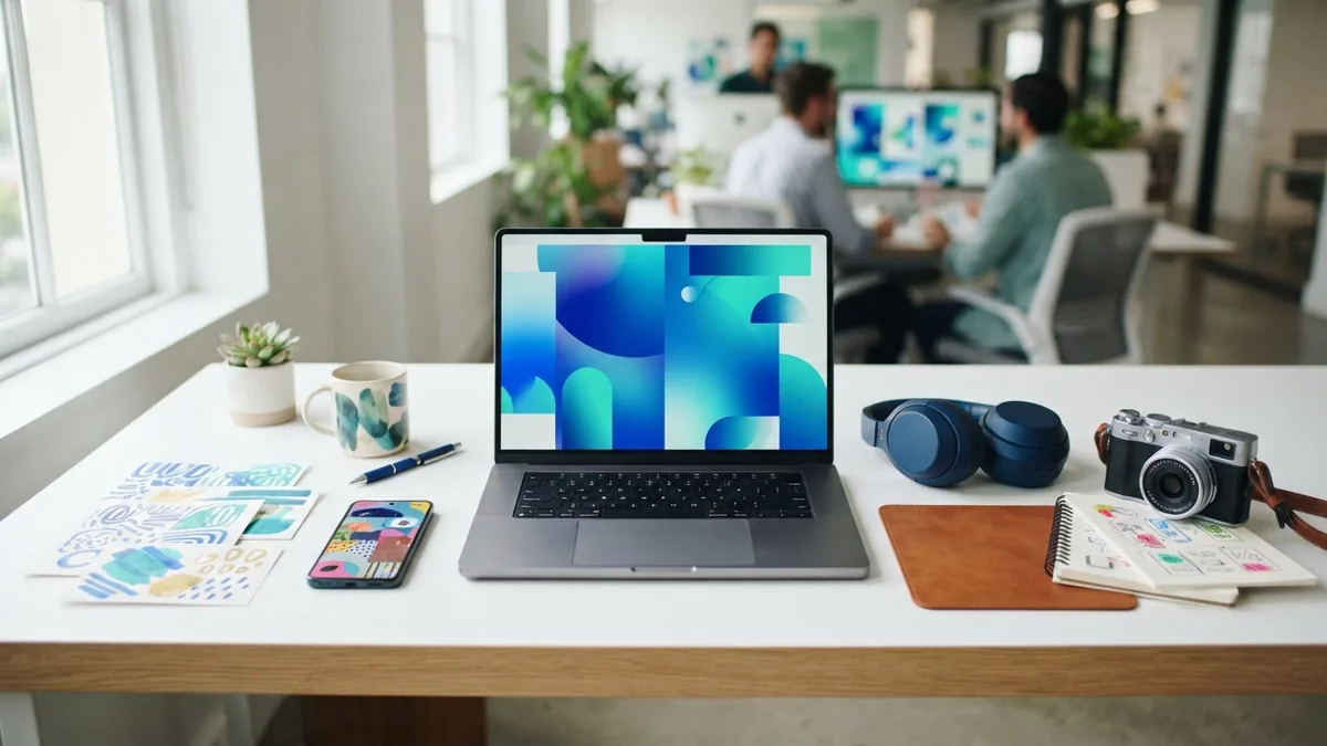 Desk setup with tools used for digital marketing content and channel planning