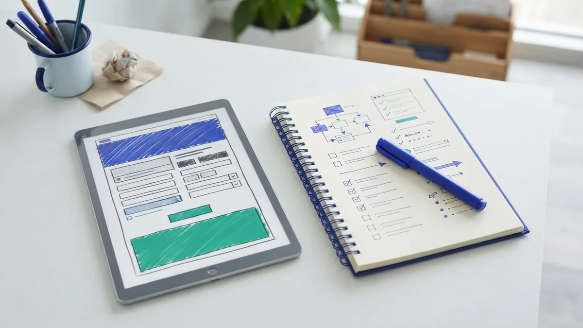 Planning a clear website page Page layout sketch with space for a headline, short form, and main action
