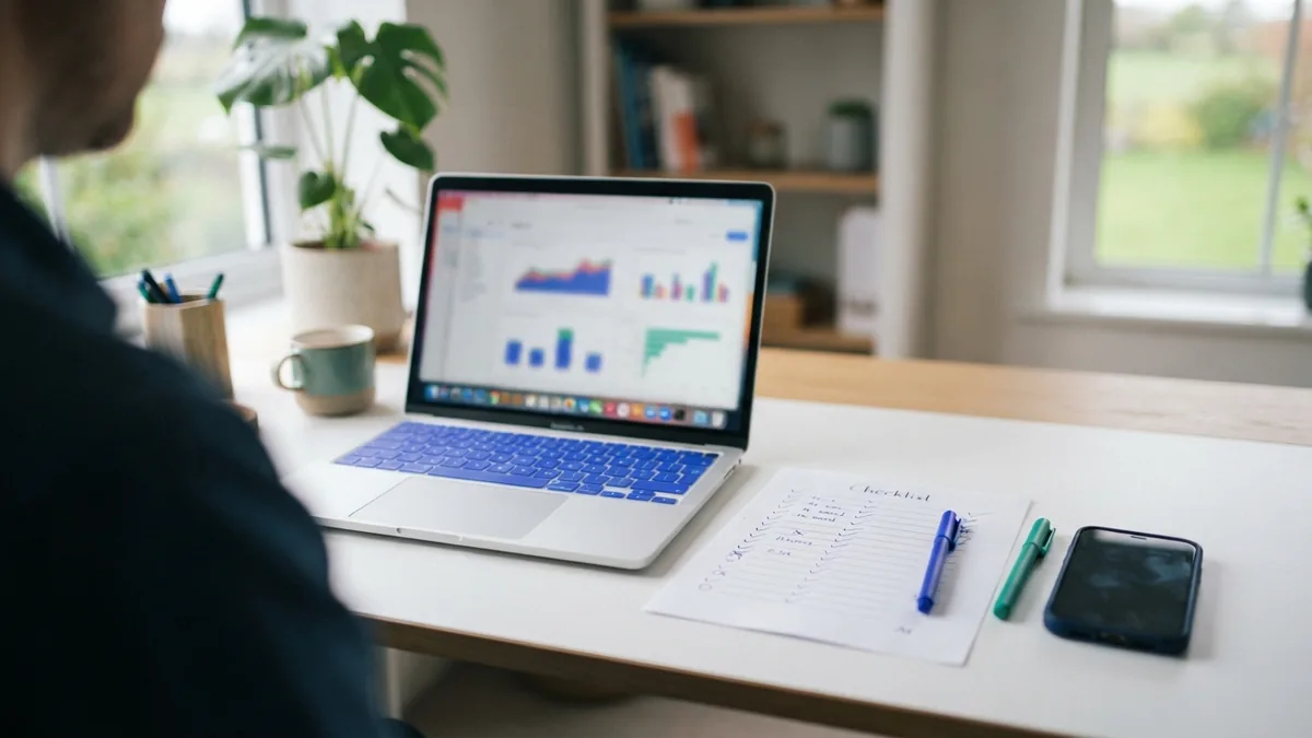 Laptop and checklist prepared for a hands-on search optimization review