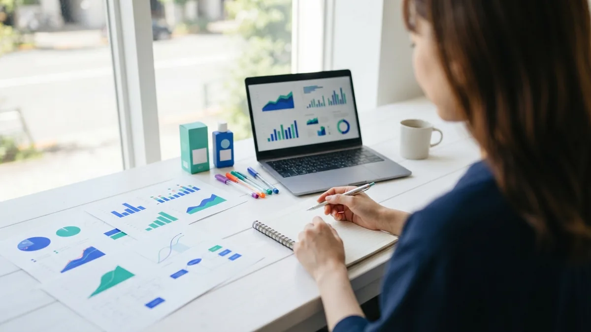 Researching customer demand Small business owner reviewing customer research and rival product samples