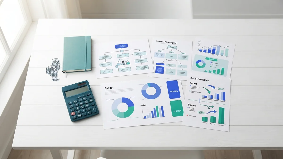 New business owner comparing startup costs and funding choices at a desk