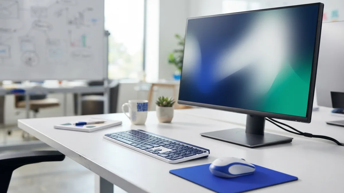 Desktop tools for startup app settings Keyboard and mouse at a desktop workstation for changing startup app settings
