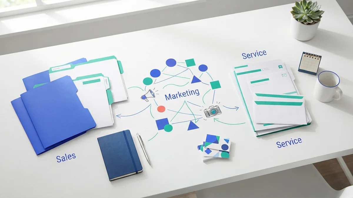 Customer information grouped to show how CRM connects sales, service, and marketing