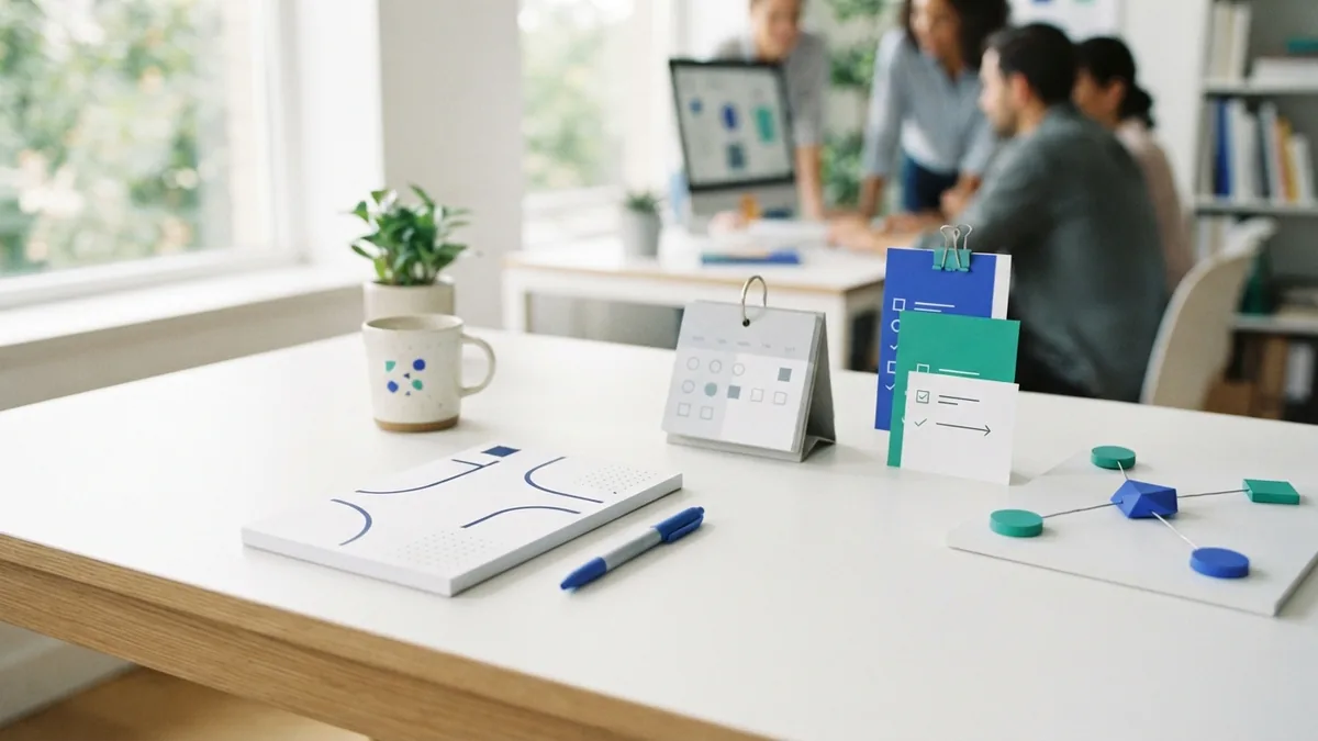 Lead forms, task cards, and a calendar arranged to show a CRM workflow
