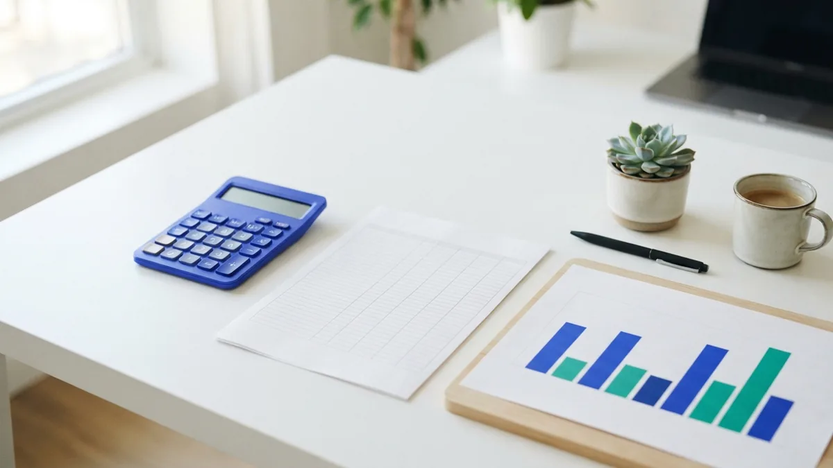 Calculator and cash flow charts used to map business financial projections
